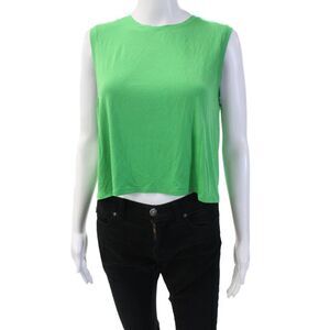 Splits 59 Women Cropped Basic Tank Green Sleeveless Crew Neck Size M